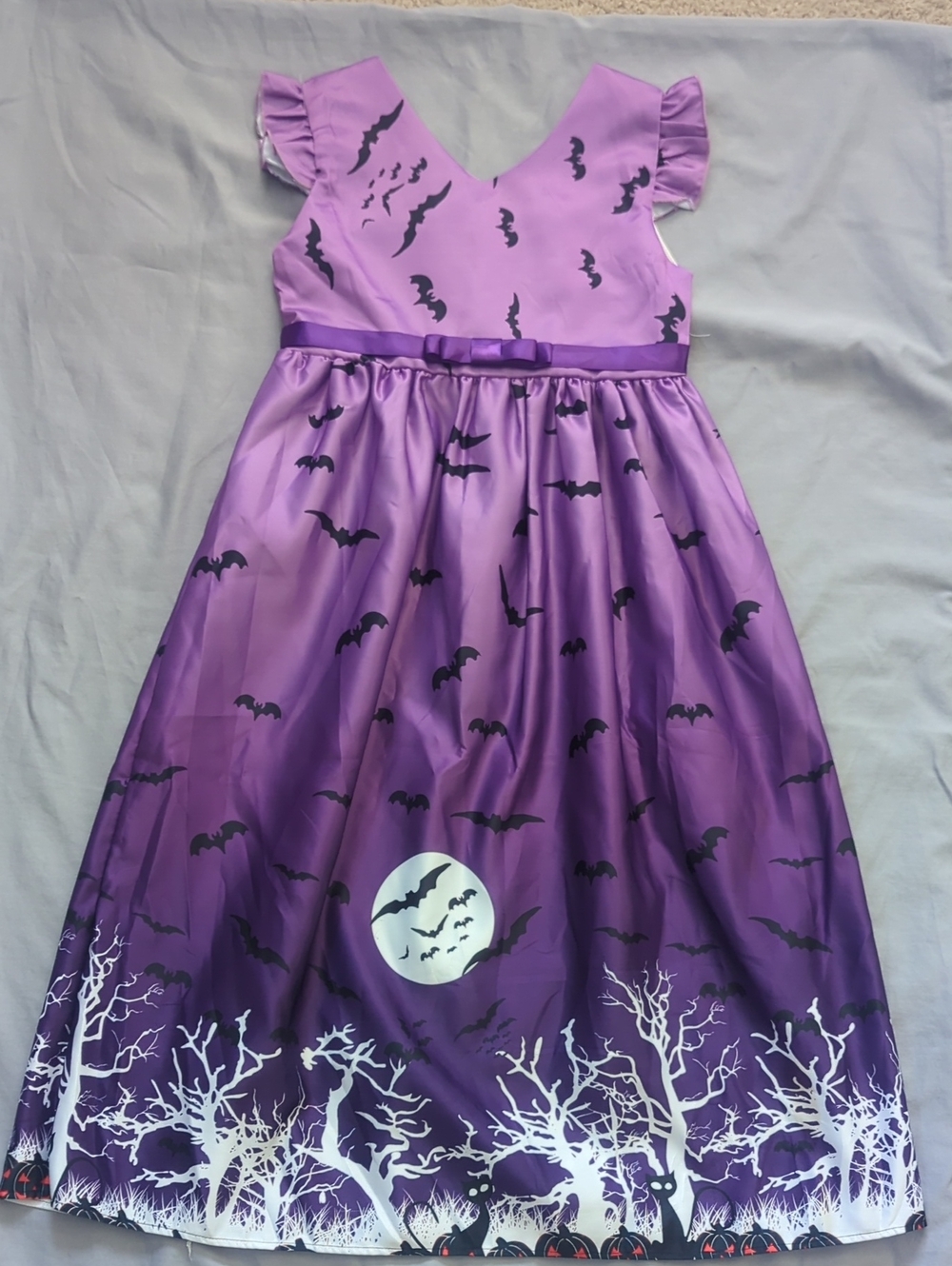 Dress Girls Halloween 10-11 Purple Spooky Print Full Skirt Bats & Pumpkins